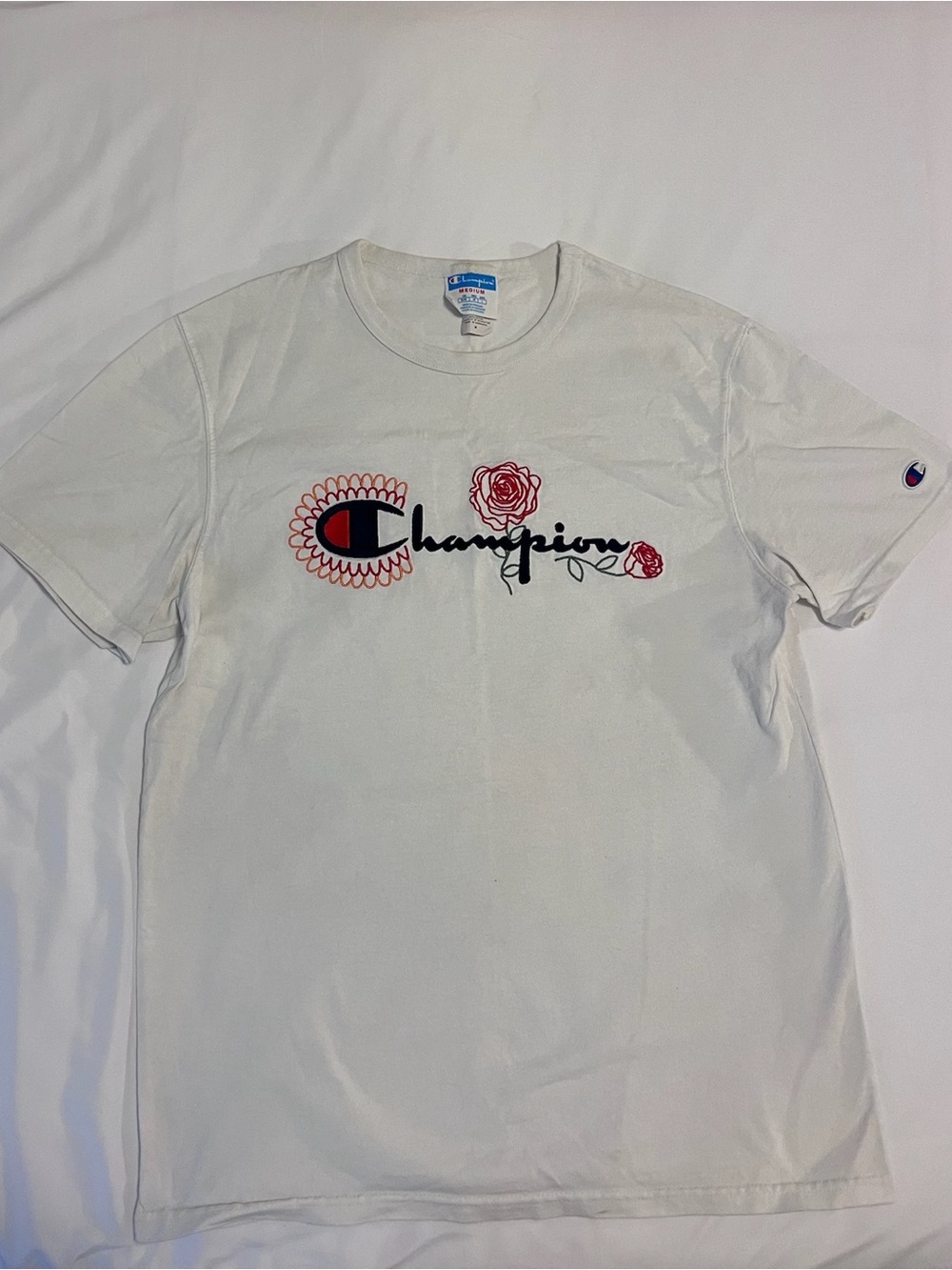 Champion Men’s Rose Embroidered White T Shirt